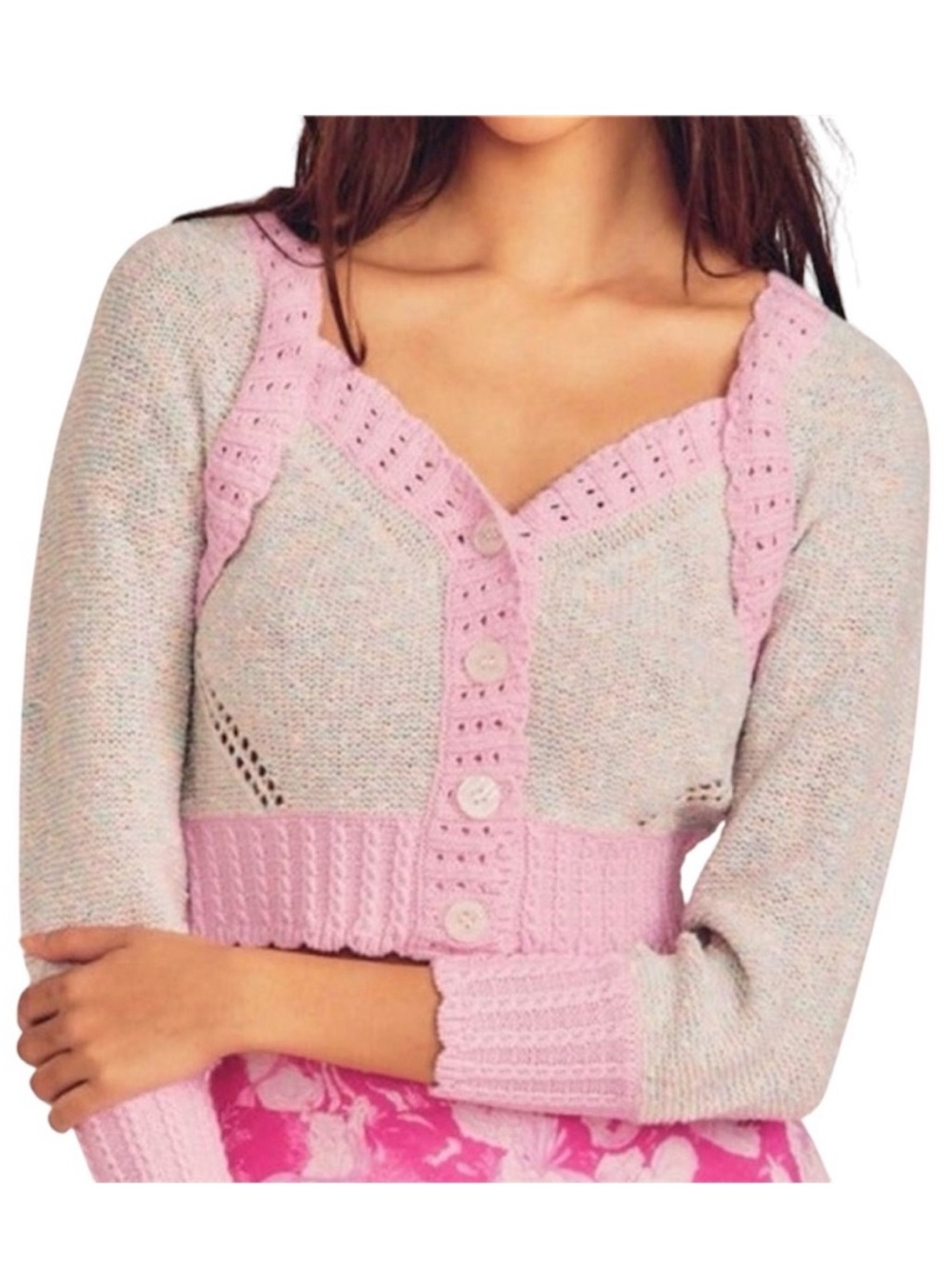 LoveShackFancy Geneve Crop Cardigan in Gum Drop Pink Multi